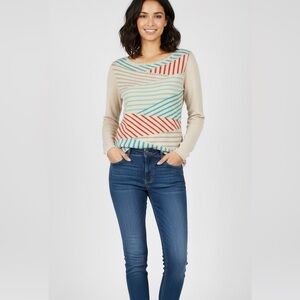 KINROSS Striped Multicolor Cream Cashmere  Sweater
